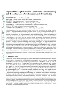 Impact of Driving Behavior on Commuter's Comfort during Cab Rides:
  Towards a New Perspective of Driver Rating