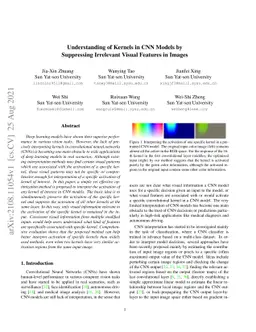 Understanding of Kernels in CNN Models by Suppressing Irrelevant Visual
  Features in Images