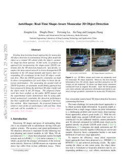 AutoShape: Real-Time Shape-Aware Monocular 3D Object Detection