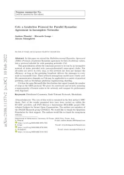 Cob: a Leaderless Protocol for Parallel Byzantine Agreement in
  Incomplete Networks