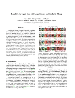 Recall@k Surrogate Loss with Large Batches and Similarity Mixup