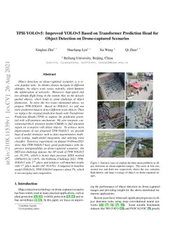TPH-YOLOv5: Improved YOLOv5 Based on Transformer Prediction Head for
  Object Detection on Drone-captured Scenarios