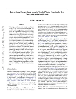 Latent Space Energy-Based Model of Symbol-Vector Coupling for Text
  Generation and Classification