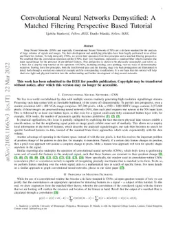 Convolutional Neural Networks Demystified: A Matched Filtering
  Perspective Based Tutorial