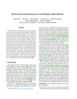Physical Adversarial Attacks on an Aerial Imagery Object Detector