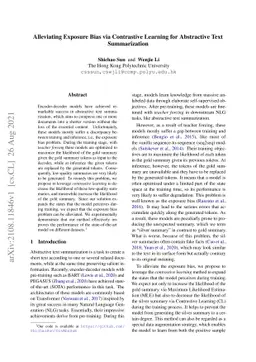 Alleviating Exposure Bias via Contrastive Learning for Abstractive Text
  Summarization