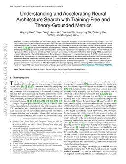 Understanding and Accelerating Neural Architecture Search with
  Training-Free and Theory-Grounded Metrics
