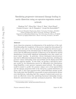 Simulating progressive intramural damage leading to aortic dissection
  using an operator-regression neural network