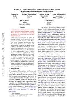 Harms of Gender Exclusivity and Challenges in Non-Binary Representation
  in Language Technologies