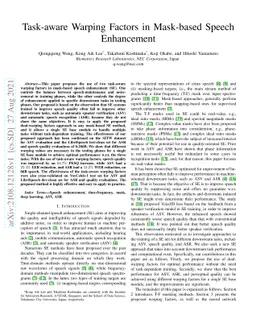 Task-aware Warping Factors in Mask-based Speech Enhancement