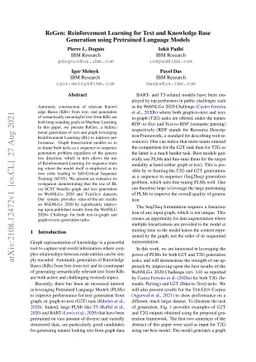 ReGen: Reinforcement Learning for Text and Knowledge Base Generation
  using Pretrained Language Models