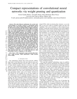 Compact representations of convolutional neural networks via weight
  pruning and quantization