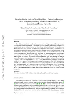 Growing Cosine Unit: A Novel Oscillatory Activation Function That Can
  Speedup Training and Reduce Parameters in Convolutional Neural Networks