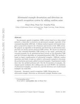 Adversarial Example Devastation and Detection on Speech Recognition
  System by Adding Random Noise