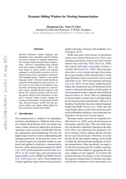 Dynamic Sliding Window for Meeting Summarization