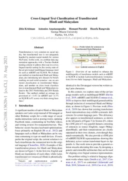 Cross-Lingual Text Classification of Transliterated Hindi and Malayalam