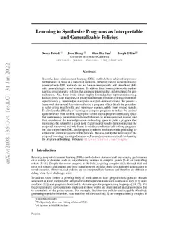 Learning to Synthesize Programs as Interpretable and Generalizable
  Policies
