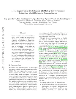 Monolingual versus Multilingual BERTology for Vietnamese Extractive
  Multi-Document Summarization