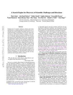 A Search Engine for Discovery of Scientific Challenges and Directions