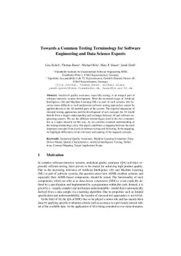 Towards a Common Testing Terminology for Software Engineering and Data
  Science Experts