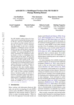 mMARCO: A Multilingual Version of the MS MARCO Passage Ranking Dataset