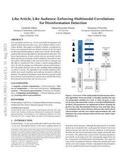 Like Article, Like Audience: Enforcing Multimodal Correlations for
  Disinformation Detection