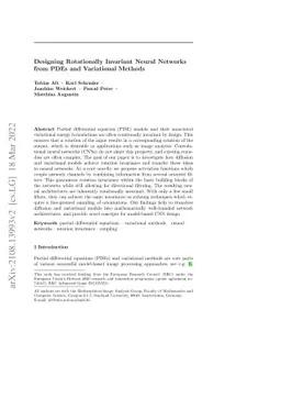 Designing Rotationally Invariant Neural Networks from PDEs and
  Variational Methods