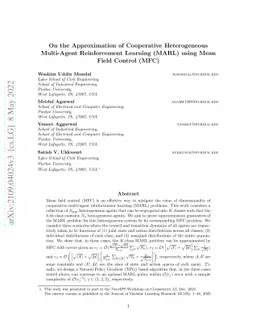 On the Approximation of Cooperative Heterogeneous Multi-Agent
  Reinforcement Learning (MARL) using Mean Field Control (MFC)