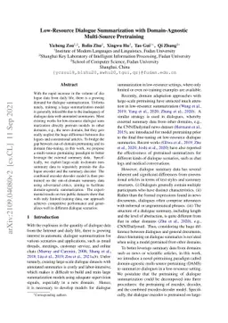 Low-Resource Dialogue Summarization with Domain-Agnostic Multi-Source
  Pretraining