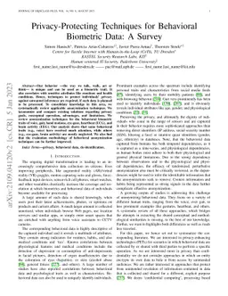 Privacy-Protecting Techniques for Behavioral Biometric Data: A Survey