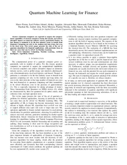 Quantum Machine Learning for Finance