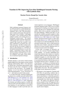 Translate & Fill: Improving Zero-Shot Multilingual Semantic Parsing with
  Synthetic Data