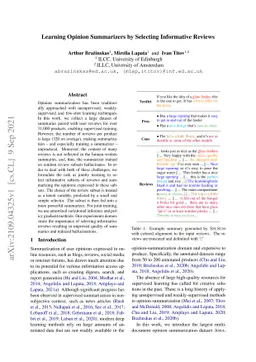 Learning Opinion Summarizers by Selecting Informative Reviews