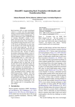HintedBT: Augmenting Back-Translation with Quality and Transliteration
  Hints