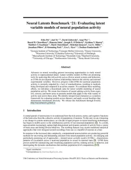 Neural Latents Benchmark '21: Evaluating latent variable models of
  neural population activity