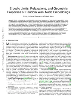 Ergodic Limits, Relaxations, and Geometric Properties of Random Walk
  Node Embeddings