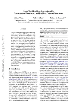 Math Word Problem Generation with Mathematical Consistency and Problem
  Context Constraints