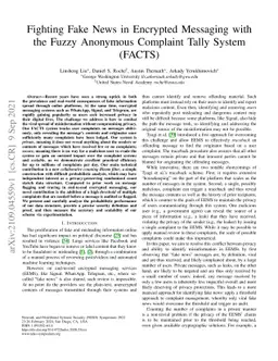 Fighting Fake News in Encrypted Messaging with the Fuzzy Anonymous
  Complaint Tally System (FACTS)