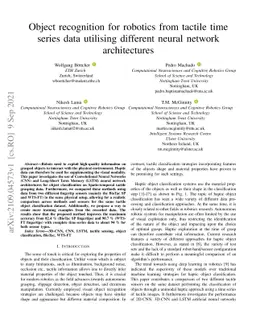 Object recognition for robotics from tactile time series data utilising
  different neural network architectures