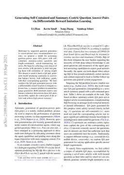 Generating Self-Contained and Summary-Centric Question Answer Pairs via
  Differentiable Reward Imitation Learning