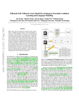 EfficientCLIP: Efficient Cross-Modal Pre-training by Ensemble Confident
  Learning and Language Modeling