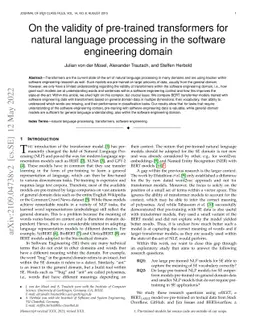 On the validity of pre-trained transformers for natural language
  processing in the software engineering domain
