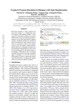 Exophoric Pronoun Resolution in Dialogues with Topic Regularization