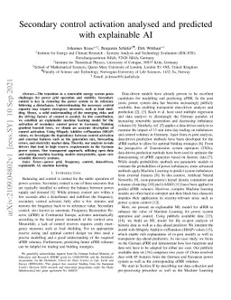 Secondary control activation analysed and predicted with explainable AI