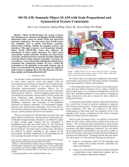 SO-SLAM: Semantic Object SLAM with Scale Proportional and Symmetrical
  Texture Constraints