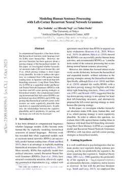 Modeling Human Sentence Processing with Left-Corner Recurrent Neural
  Network Grammars