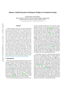 Saliency Guided Experience Packing for Replay in Continual Learning