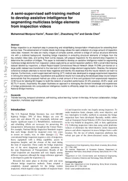 A semi-supervised self-training method to develop assistive intelligence
  for segmenting multiclass bridge elements from inspection videos