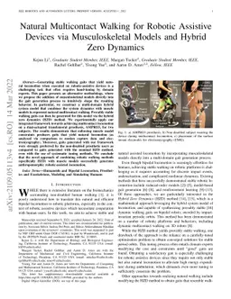 Natural Multicontact Walking for Robotic Assistive Devices via
  Musculoskeletal Models and Hybrid Zero Dynamics