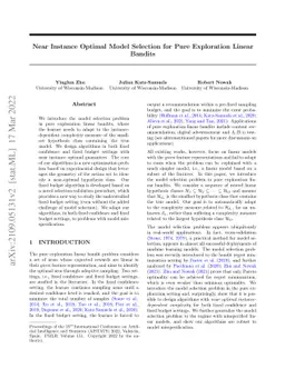 Near Instance Optimal Model Selection for Pure Exploration Linear
  Bandits
